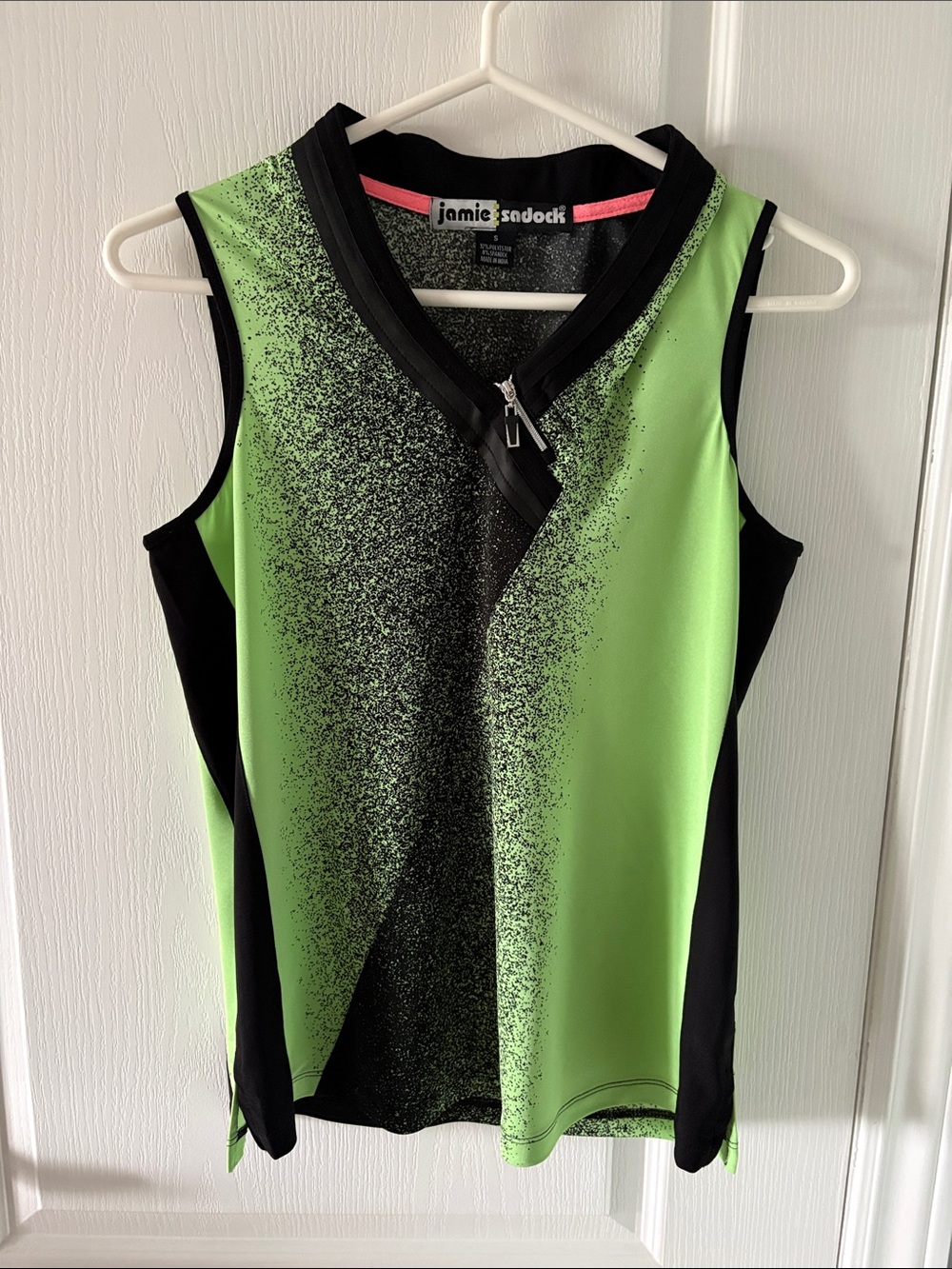 jamie sadock Lime and Black Sleeveless Zip Golf Top